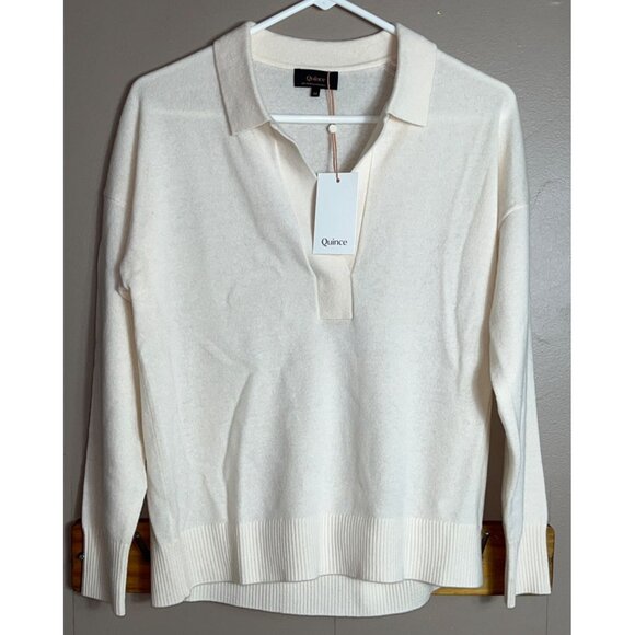 NWT Quince Cashmere Polo Sweater Ivory Mongolian Luxury Pullover Womens M - Picture 3 of 10
